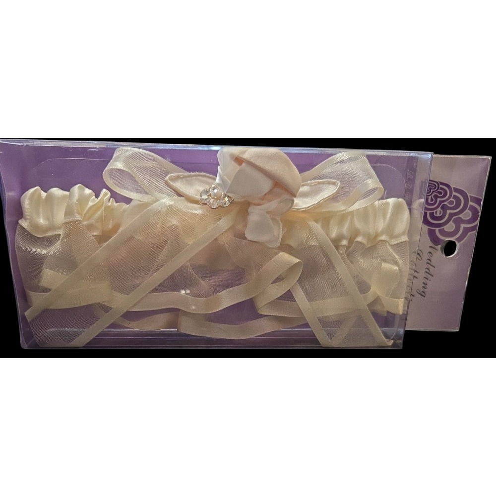 New Vintage Ivory Bridal Wedding Garter Set Thigh Leg Garter Rhinestone